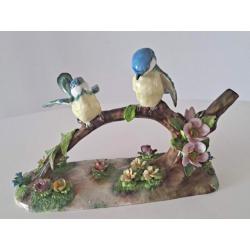 Couple De Mésanges Sur Branche Fleurie Porcelaine Anglaise